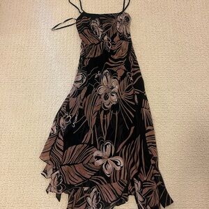 Asymmetrical Black and Brown Floral Dress